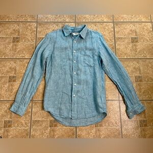 Uniqlo Men’s Linen Long Sleeve Button Down Shirt, Size XS, Aqua